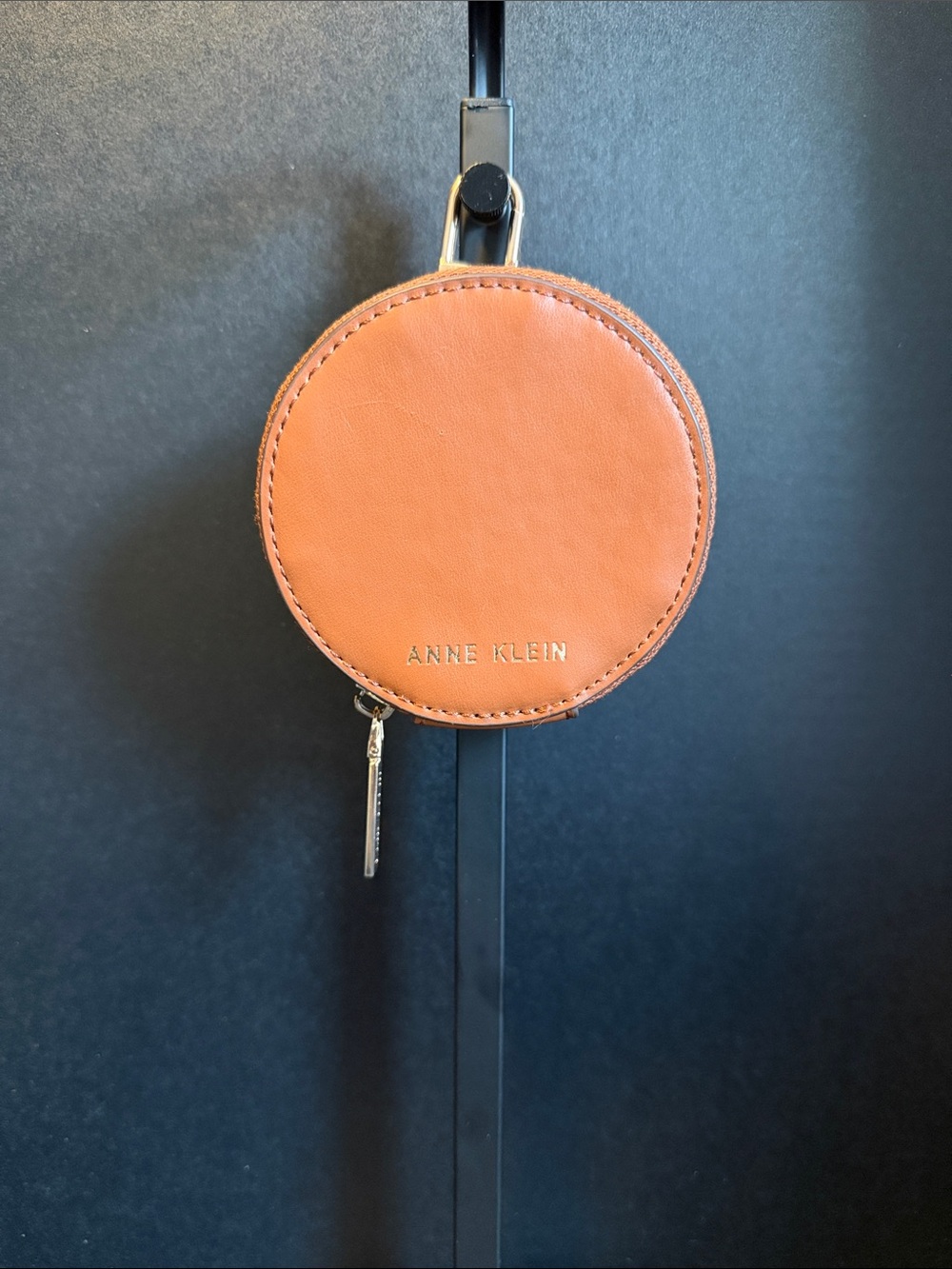 Anne Klein Circular Leather Coin Case in Orange Tan